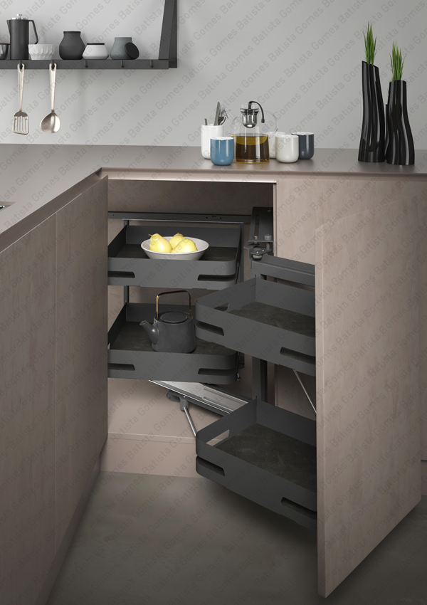 Canto m�gico com 4 cestos para aplica��o porta frontal - Abertura suave e  Soft-close - M�d. 900 - Antracite